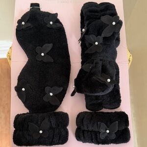 Black Fuzzy Sleep Set with Butterfly Accents